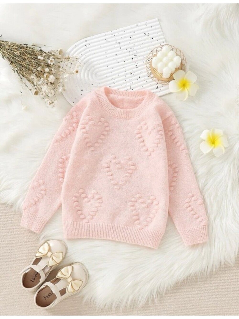 Girls Heart Pattern Popcorn Knit Pullover Sweater Top Casual School Warm Cozy 4